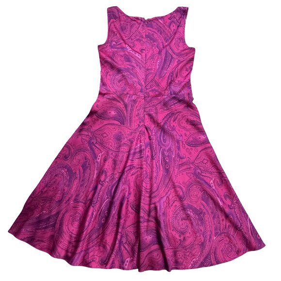 Ralph Lauren Dress Size 10 Pink Fuchsia Paisley Sleeveless A-Line Surplice Midi - Picture 4 of 10